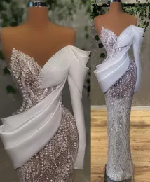 Tamanho 2022 mais árabe aso ebi luxuoso laço bainha vestido de casamento sheer pescoço frisado pérolas vestidos de noiva do vintage zj505 es