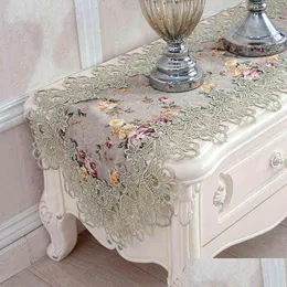 Runner da tavolo bandiera fiore ricamato verde top elegante Europa pizzo stampa pastorale decorazione della casa corridori tovagliette Hm384 211117 Dro Dhkxl