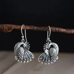 Vintage Creative Antique Peacock Female Earrings Fashion Personality Handmade Metal Carved Party Jewelry 240305