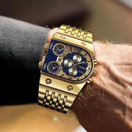 Zegarek zegarek oulm wielki zegarek mężczyzn Złoty nadgarstek Square Golden Chronograph zegarki Relogio Masculino 2021280m