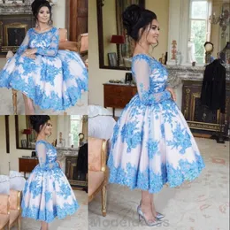 2018 Saudi Arabia Prom Dresses Long Sleeve Beads Lace Appliques Ball Gowns Evening Dresses Glamorous Plus Size Tea Length Party Go265o