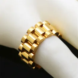 Hip hop masculino aço inoxidável designer anel de corrente estilo punk ouro prata três fileiras pulseira relógio anéis dourados moda festa jóias288i