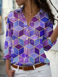 Kadınlar Bozlar Baskı Gömlek Kadınlar için Uzun Kollu Vintage Street Giyim Gevşek Yoklu Düğme Masori 2024 İlkbahar Yaz Tops