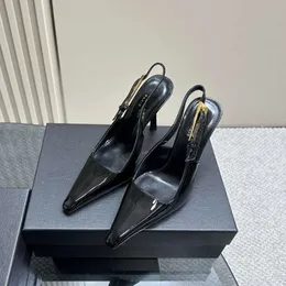 2024 Lady Prom Dance Even Designer Heel Luxus High Shoe LEE Slingback-Pumps aus verspiegeltem Leder Damen Schwarz Braun Weiß Prad Brushed Triangle Man Heighten-Schuhe