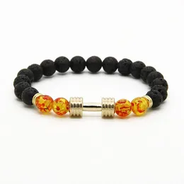 Erkek Bilezikler Yepyeni Tasarımlar Metal Yeni Barbell 8mm Amber Boncuklar Lava Rock Stone Fitness Fashion Dumbbell Bracelets306b