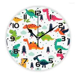 壁の時計カラフルな漫画恐竜のパターン時計の子供寝室の少年看護師恐竜ディノアートアクセサリーホーム装飾35