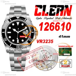 41 mm 126610ln VR3235 Automatyczne męskie zegarek Clean CF Ceramics Bezel Black Dial 904L Bransoletka stalowa Super Edition Ta sama karta seryjna Pureteme Starbucks Kermit