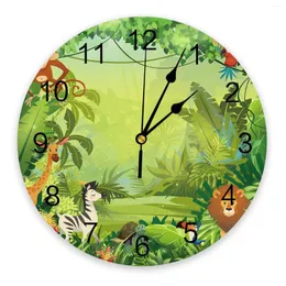 Orologi da parete Giungla tropicale Cartone animato Animale Leone Orologio Rotondo Stile Moda Design moderno Casa Soggiorno Decorazione camera da letto