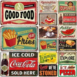 Metallmålning Pizza Cake Tacos Cola Foods Drinking Metal Tenn Signs Affischer Plate Wall Decor för restaurangstänger Cafe Clubs Retro Poster Plack T240309