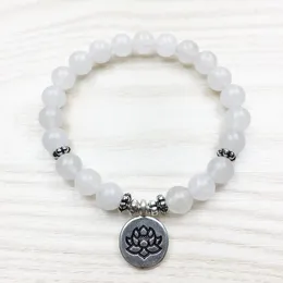 SN1012 Pulseira Feminina Pulseira de Lótus Branco Calmante Ágata Joias Cura Intenção Mala Pulseira Moda Joias Wholes289S