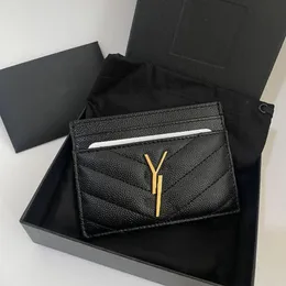 Genuine Luxurys designer Leather Purse card holder wallet Men quality famous Women's Holders fashion Coin Black Lambskin Mini214A