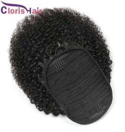 Kinky Curly Clip Ins Ponytail 8Quot22quot peruwiańskie dziewicze ludzkie włosy przedłużenia kucyka afro curls ogon dla 5647517