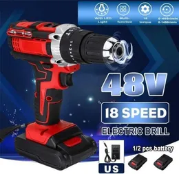 3 i 1 trådlös elektrisk borrskruvmejsel Hammer 18 Moment 48V Dual Speed ​​Power Tools med 2 Batteri 2012253774776