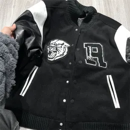 Real Photos Heavy Fabric Varsity Jackets Women Men 1:1 Best Quality Clothing PU Leather Bomber Coats Black 2024ss