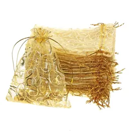 100PCS Organza Gift Bags Wedding Favor Candy Business Samples Display Jewelry Pouch Wrap with Drawstring 240228
