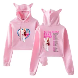 Sweatshirts Nicki Minaj Pullover Pink Friday 2 World Tour Merch Female Cat Ears Hoodie Long Sleeve Crop Top Women's Clothes