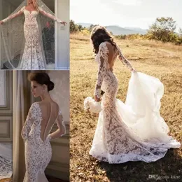 2024 Amazing Rumningbride Detalhe de renda Country Garden Mermaid Vestidos de noiva com trem de manga comprida Berta vestidos de noiva