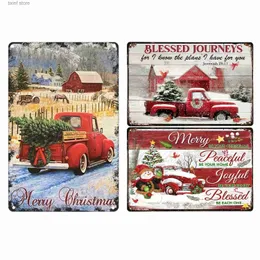 Pintura de metal Agricultura Red Truck Barn Blessed Journeys Feliz Natal Placa de metal - Decoração de férias de inverno Interior Exterior - Decoração de varanda de fazenda T240309