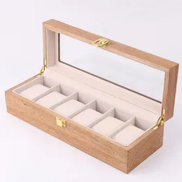 Scatole per orologi Custodie Scatole in legno Portaoggetti Display Organizer Lusso retrò in legno massello Noce Vetro trasparente 6 epitopi Watche232g