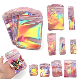 Bolsas de jóias 50 pcs iridescente auto selagem sacos opp laser zip lock resealable pacote bolsa varejo diy acessórios de armazenamento