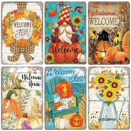 Metal Painting Welcome Poster Metal Plate Vintage Pumpkin Sunflower Bird Metal Tin Signs Wall Decor Garden Door Cafe Party Living Room Gift T240309