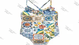 Fashion Flowers Swimwear Hipster High Quality Girl039s Designer Onepieces Swimsuits Outdoor Kids Luxury Fabric Children Wear P2011642