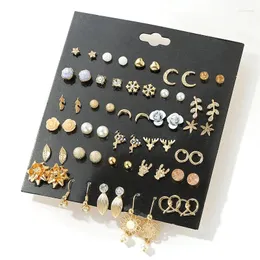 Серьги-гвоздики, набор серег, 30 пар, кристалл, персик, сердце, луна, цветы, модные украшения для женщин и девочек