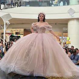 Różowa suknia balowa sukienki Quinceanera Kequinowe aplikacje koronkowe koraliki gorset vestidos de 15 anos