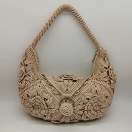 Borsa da donna intrecciata a mano in lana all'uncinetto, carina, fatta in casa, materiale fai da te, borsa a tracolla in lana, casual totale femminile 240301