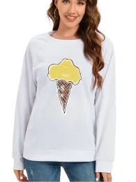 Sweatshirts Seeyoushy Cloud Ice Cream Print 2023 Langarm ONeck Damen Top Casual Harajuku Damen Top 90er Y2K Ästhetischer Damen Hoodie