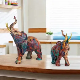 Objetos decorativos estatuetas doodle elefante decoração estátua colorido padrão resina animais mesa splatter arte elefante estátua decoração para estante coleção t24030