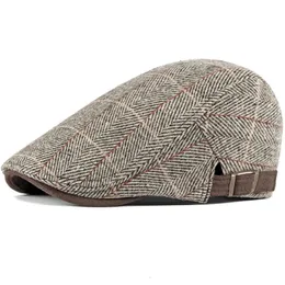 Frauen Männer Hüte Plaid Baskenmütze Kappen Schwarz Fischgräten sboy Gorras Hombre Tweed Flache Kappe Herren Hut Winter Herbst Boinas 240227