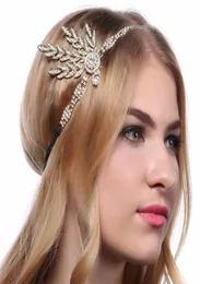 Art deco feminino 1920s vintage nupcial headpiece traje acessórios de cabelo flapper grande gatsby folha medalhão pérola headband9134596