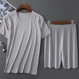 Mens Fashion Casual Fabric Cool Highquality Comfortable Cooling Home Ice Silk Traceless Quick Dry Clothes Set 240305