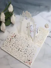 بطاقات دعوة الزفاف ثلاثية الأبعاد ليزر جوفاء خارج العروس والعريس العاجية الدعوات البيضاء لمشاركة الزفاف بواسطة DHL Sellin7917548