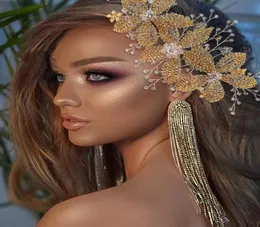 Lüks Altın Düğün Alaşım Çiçek Kafa Bandı Gelin Başlık Rhinestone Düğün Saç Aksesuarları Süsler Kadınlar İçin Taç Tiara G8084591