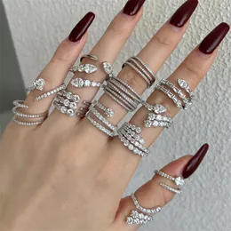 Pilha de diamante designer anel para mulher casamento amor 925 prata esterlina coração redondo zircônia prong configuração anéis de noivado aniversário das mulheres caixa de presente de jóias de luxo