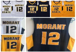 Mens Murray State Racers 12 Ja Morant College Basketball Jerseys 빈티지 옐로우 블루 흰색 OVC 오하이오 밸리 스티치 셔츠 S-XXL6725080