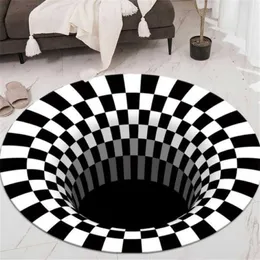 Bedroom Rugs Black White Grid Printing 3D Illusion Vortex Bottomless Hole Carpets For living room Home Decoration Rugs 210727213L