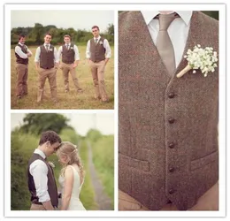 Groom Vests Country Farm Wedding Brown Wool Herringbone Tweed Vests Custom Made Groom Vest Slim Fit Mens Suit Vest Prom Wedding Wa2996782