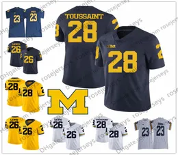 Michigan Wolverines #21 Tim Biakabutuka 23 Tyree Kinnel 26 Jourdan Lewis 28 Fitzgerald Toussaint 52 Mason Cole White Blue Yellow Jersey1144696