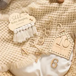 Född babypografiska rekvisita Set Birth Monthly Wood Tassels Milestone Card Decoration för Ography Baby Stuffborn POG 240306