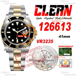 41 126613 VR3235 Automatyczna męska zegarek Clean CF Dwucie żółte złoto Ceramika Black Black Dial 904L Bransoletka stalowa Super wydanie Super Edition