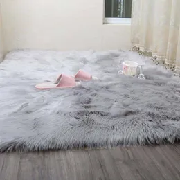 Simanfei Hairy Carpets New Sheepskin Plain Fur Skin Fluffy Bedroom Faux Mats Washable Artificial Textile Area Square Rugs2416