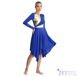 Scene Wear Women Praise Liturgical Worship Choir Costume Color Block Contemporary Modern Ballroom Ballet Dance Dress Slim Midje Dancewear