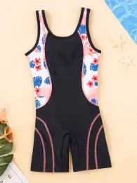 Badebekleidung Kinder Mädchen Onepiece Badeanzug ärmellose Flamingo Blumendruck Schlüsselloch Rückenoutsuit Pool Party Strand Badebad Bodysuit Bodysuit