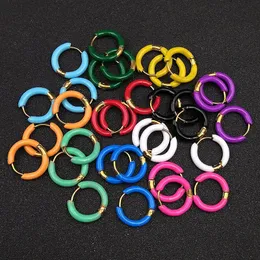 Wholesale 10pcs/lot Gold Plated Stainless Steel Round Enamel Hoop Earring for Man Women Earring Huggie Punk Rock Jewelry Gift 240301