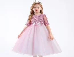 Yaz Pembe Beyaz Nedime Elbise Çocuklar için Uzun Kollu Kıyafetler Çocuklar için Kostüm Prenses Etek Kız Parti Gelinlik 5868926