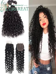 Afro Kinky Curly Hair 3pc With closure Natural Color 1028inch Brazilian Hair Weave Bundles Non Remy Human Hair 18843867798915