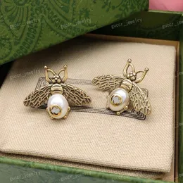 Pearl Earrings, Delicate, Classic, Engraved texture, Bee, Designer earrings, Jewelry, Ladies, Vintage brass material, High quality, wholesale, free shipping